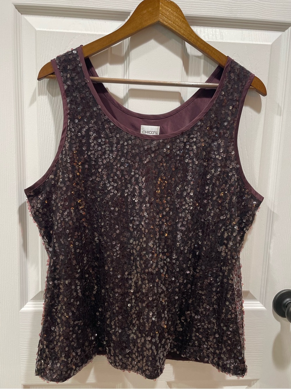 Deep Wine Plum Sequin Sleeveless Tank Top Shimmer Fancy Party Large
